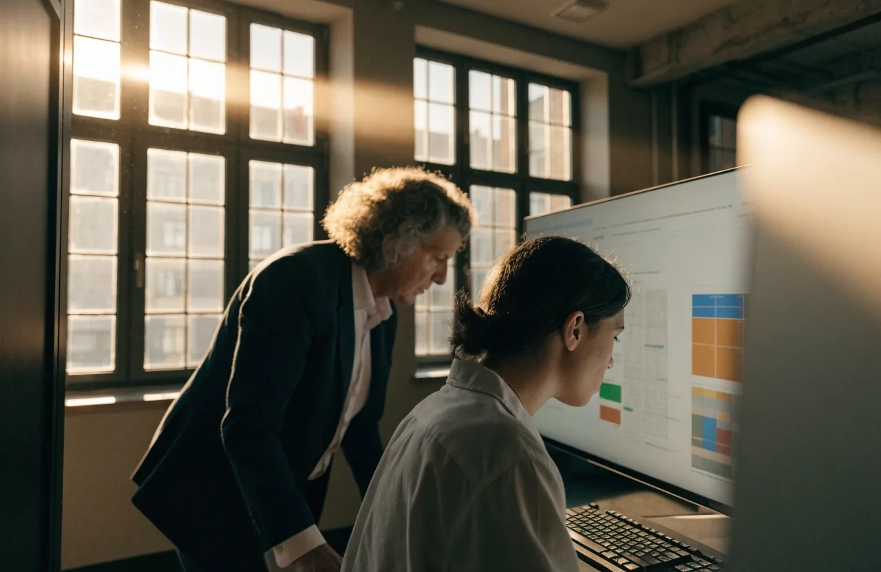 Hohe Fassade eines Digitaler Bürogebäudes im Morgenlicht